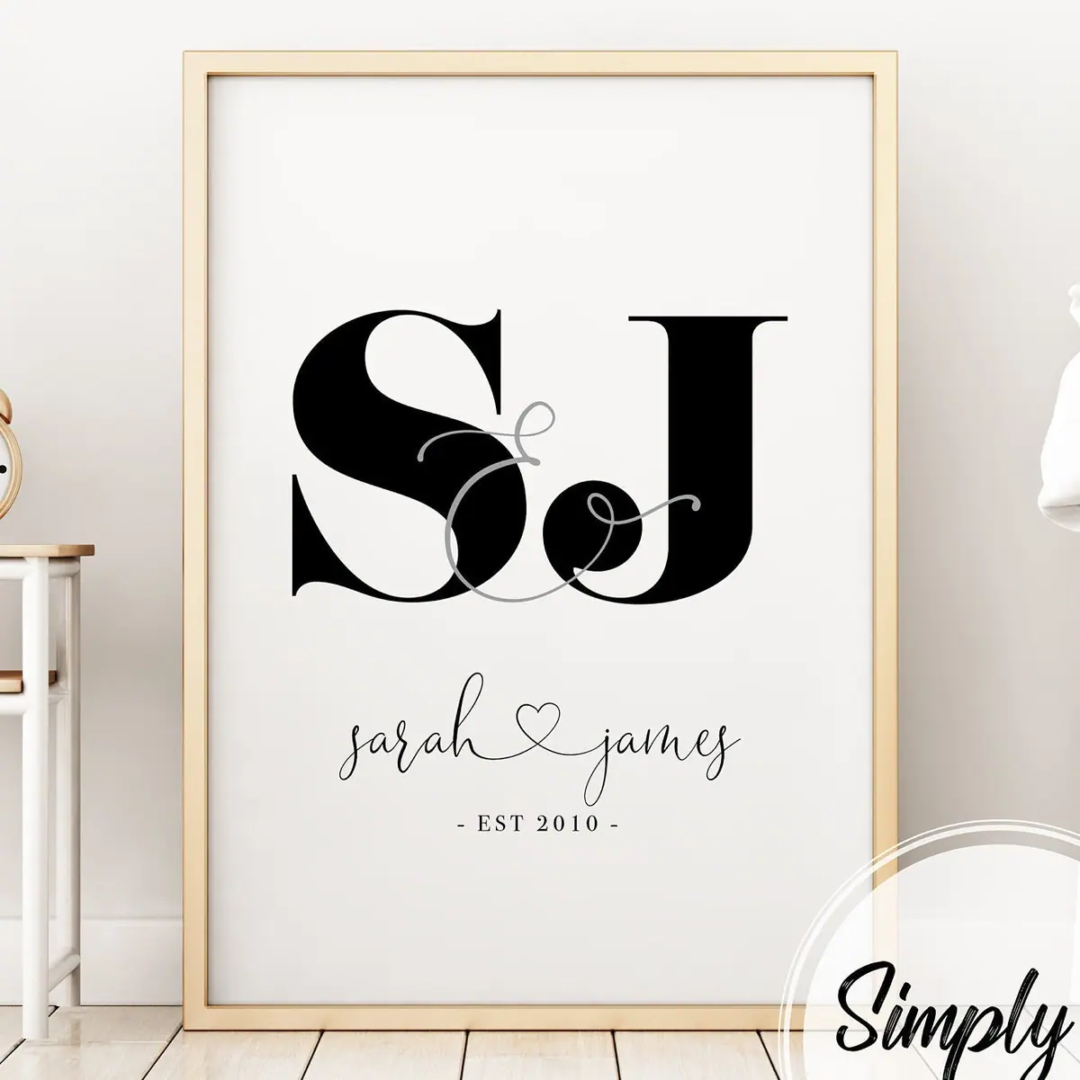 Couples Initials Print print by Simply E: Your initials set large, with your first names and the year you met