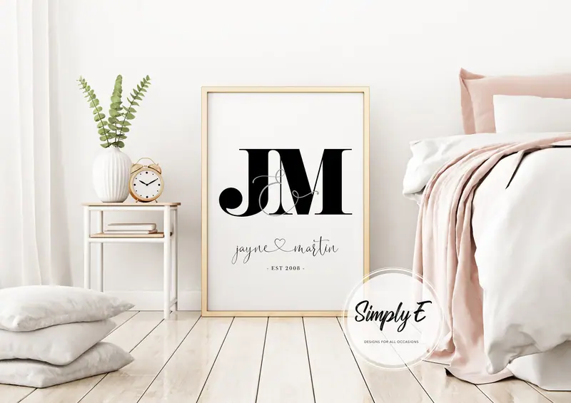 Couples Initials Print print by Simply E: Your initials set large, with your first names and the year you met