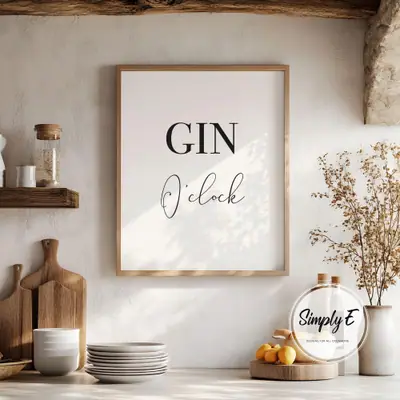 Gin O'Clock print styled in a room setting