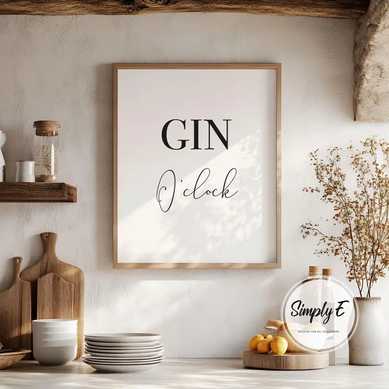 Gin O'Clock: Gin O'Clock print styled in a room setting
