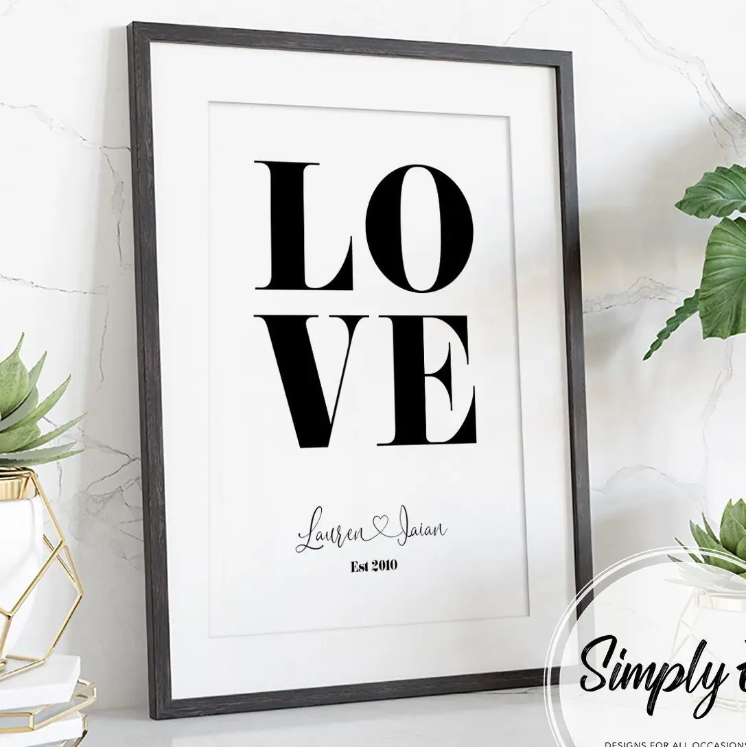 LOVE Names Print print by Simply E: LOVE in stacked capitals, with your names and the year you met