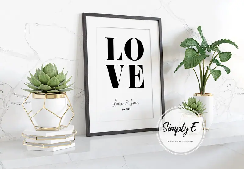 LOVE Names Print print by Simply E: LOVE in stacked capitals, with your names and the year you met