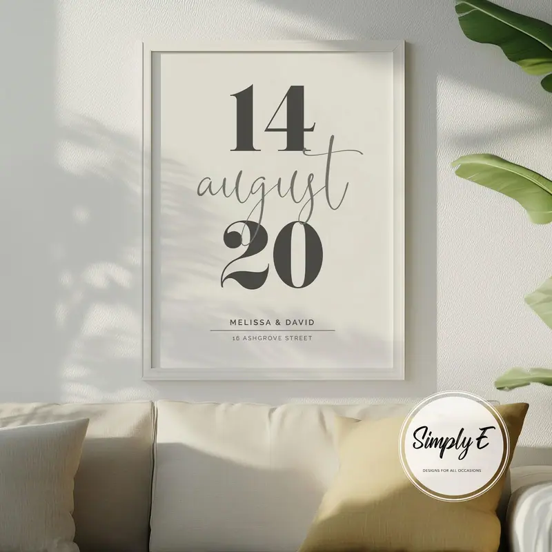 New Home Date Print print by Simply E: The move-in date set large, with your names and street address