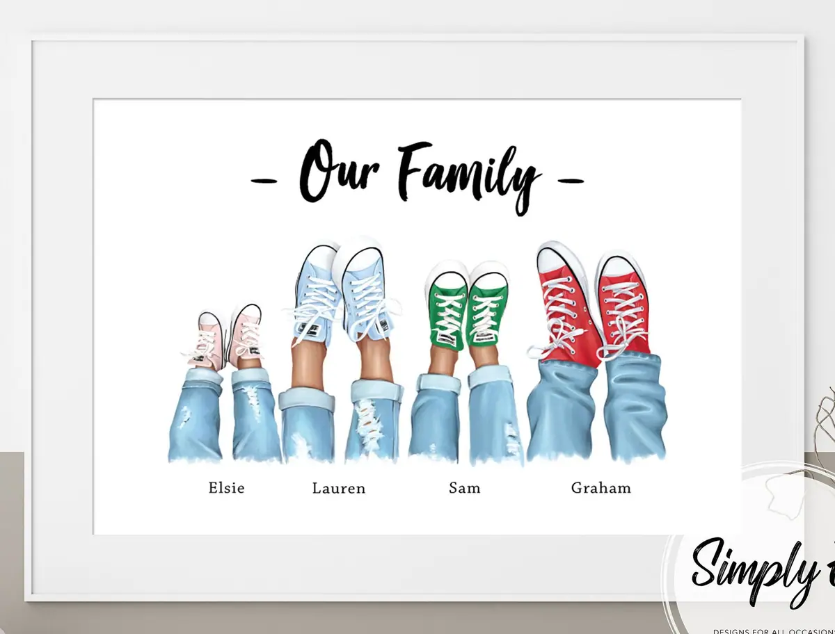 Our Family Trainers Print print by Simply E: Our Family, with a named pair of trainers for each family member
