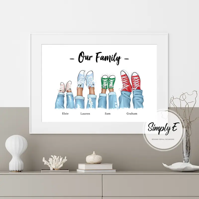 Our Family Trainers Print print by Simply E: Our Family, with a named pair of trainers for each family member